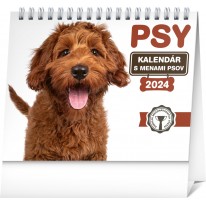 Stolový kalendár Psy – s menami psov 2024, 16,5 × 13 cm