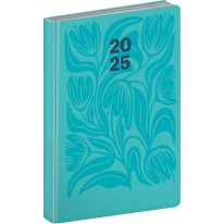 NOTIQUE Denný diár Cambio 2025, tyrkysové kvety, 13 x 18 cm