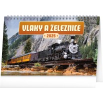 NOTIQUE Stolový kalendár Vlaky a železnice 2025, 23,1 x 14,5 cm