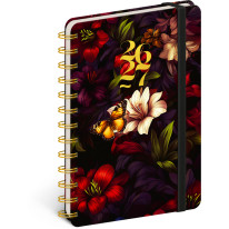 NOTIQUE Špirálový 18-mesačný diár Petito – Rudé kvety 2026/2027, 13 x 18 cm