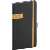 NOTIQUE Vreckový diár Twill 2027, čierno-zlatý, 9 x 15,5 cm