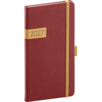 NOTIQUE Vreckový diár Twill 2027, bordó-zlatý, 9 x 15,5 cm