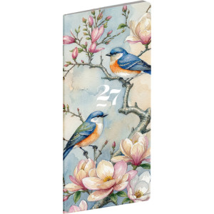 NOTIQUE Vreckový diár Vtáčiky CZ 2027, plánovací mesačný, 8 x 18 cm