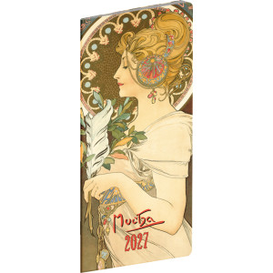 NOTIQUE Vreckový diár Alfons Mucha CZ 2027, plánovací mesačný, 8 x 18 cm