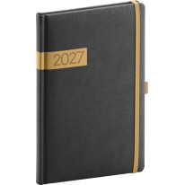 NOTIQUE Týždenný diár Twill 2027, čierno-zlatý, 15 x 21 cm