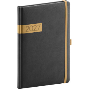 NOTIQUE Týždenný diár Twill 2027, čierno-zlatý, 15 x 21 cm