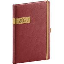 NOTIQUE Týždenný diár Twill 2027, bordó-zlatý, 15 x 21 cm