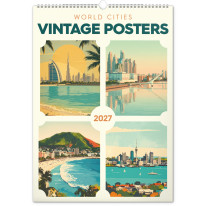 NOTIQUE Nástenný kalendár Vintage plagáty – svetové mestá 2027, 33 x 46 cm