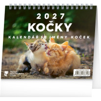 NOTIQUE Stolový kalendár Mačky – s menami mačiek CZ 2027, 16,5 x 13 cm