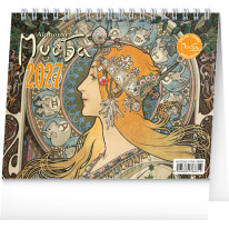 NOTIQUE Stolový kalendár Alfons Mucha CZ 2027, 16,5 x 13 cm