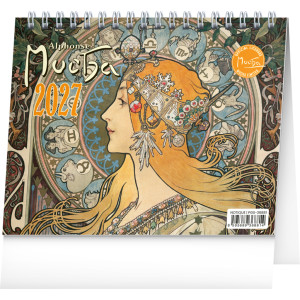 NOTIQUE Stolový kalendár Alfons Mucha CZ 2027, 16,5 x 13 cm