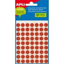 Etikety okrúhle priemer 10 mm ručne popisovateľné farebné APLI červené 315 etikiet bal