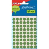 Etikety okrúhle priemer 10 mm ručne popisovateľné farebné APLI zelené 315 etikiet bal