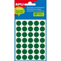 Etikety okrúhle priemer 13 mm kör ručne popisovateľné farebné APLI zelené 175 etikiet bal