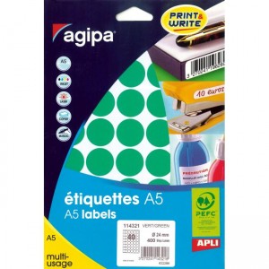 Etikety kruhové 24mm Agipa A5 zelené