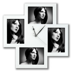 Kolážový rám Bergamo s hodinami biely