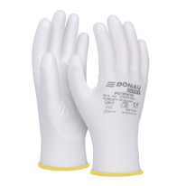 Rukavice pletené, polomáčané DONAU SAFETY PU kat. II biele veľ. 8