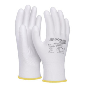 Rukavice pletené, polomáčané DONAU SAFETY PU kat. II biele veľ. 8