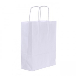 Papierová taška, stáčané ušká, 180x80x240mm, biela