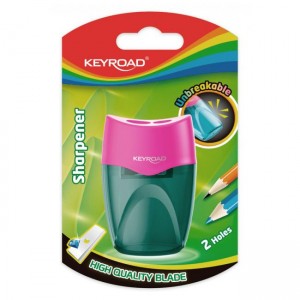 Strúhadlo KEYROAD plastové s dvomi otvormi, blister, mix farieb
