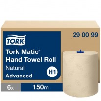 Papierové utierky v rolke 2-vrstv. TORK Matic natural 150m/600 útržkov H1 6ks