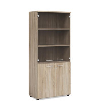 Policová skriňa BASIC, kombinovaná so sklom, so zámkom, 80x40x182,1cm, dub Sonoma