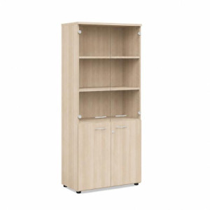 Policová skriňa BASIC, kombinovaná so sklom, so zámkom, 80x40x182,1cm, agát svetlý