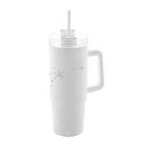Termo hrnček dvojstenný biely personalizovaný so slamkou 900ml