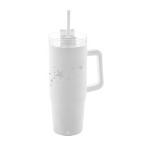 Termo hrnček dvojstenný biely personalizovaný so slamkou 900ml